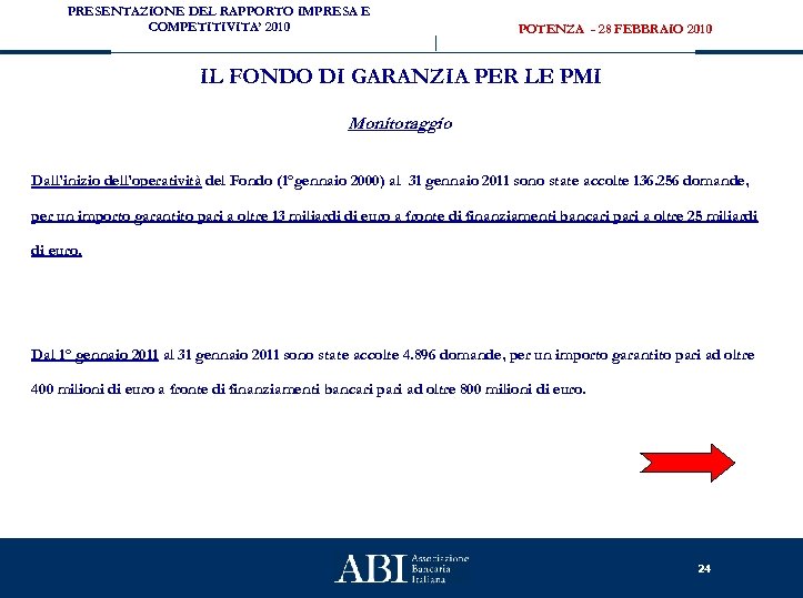 PRESENTAZIONE DEL RAPPORTO IMPRESA E COMPETITIVITA’ 2010 POTENZA - 28 FEBBRAIO 2010 IL FONDO