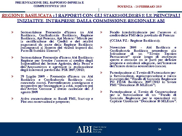 PRESENTAZIONE DEL RAPPORTO IMPRESA E COMPETITIVITA’ 2010 POTENZA - 28 FEBBRAIO 2010 REGIONE BASILICATA