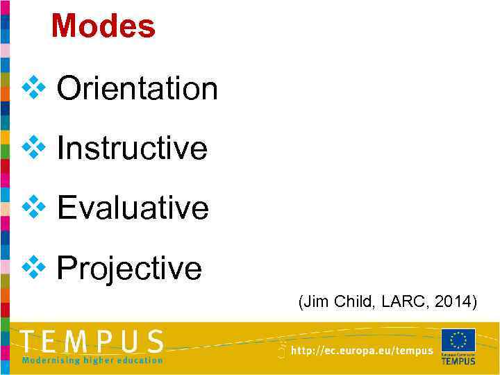 Modes v Orientation v Instructive v Evaluative v Projective (Jim Child, LARC, 2014) 