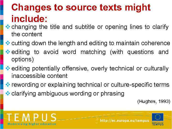 Changes to source texts might include: v changing the title and subtitle or opening