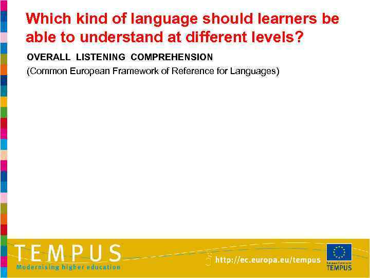 Which kind of language should learners be able to understand at different levels? OVERALL