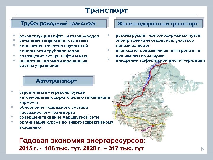 Транспорт Трубопроводный транспорт § реконструкция нефте- и газопроводов § установка современных насосов § повышение