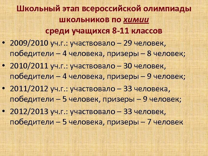 Школьный этап всероссийской олимпиады школьников по химии среди учащихся 8 -11 классов • 2009/2010