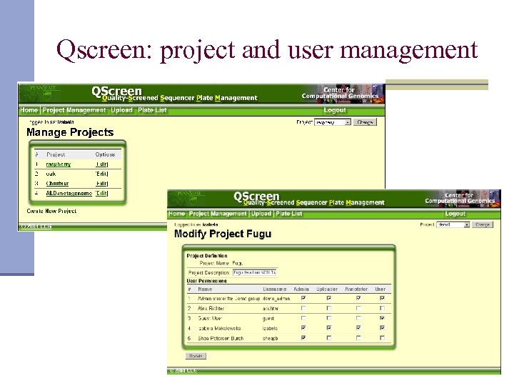 Qscreen: project and user management 