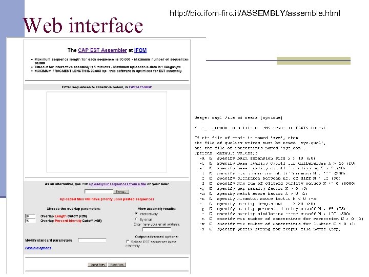Web interface http: //bio. ifom-firc. it/ASSEMBLY/assemble. html 