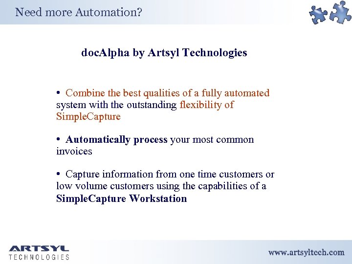 Need more Automation? doc. Alpha by Artsyl Technologies • Combine the best qualities of