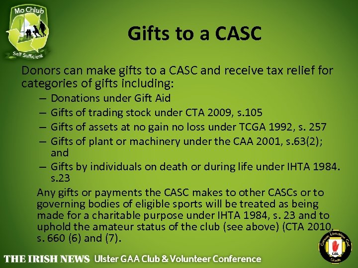 Gifts to a CASC Donors can make gifts to a CASC and receive tax