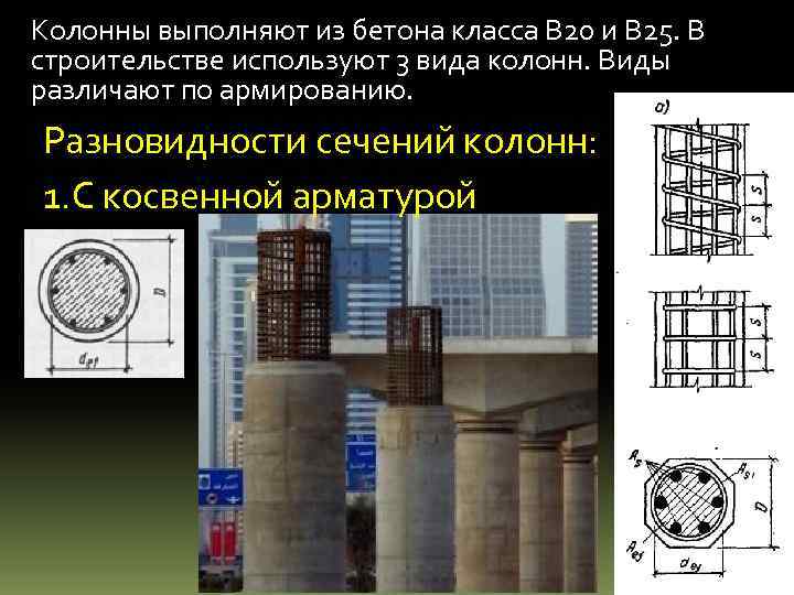 Колонны выполняют из бетона класса В 20 и В 25. В строительстве используют 3