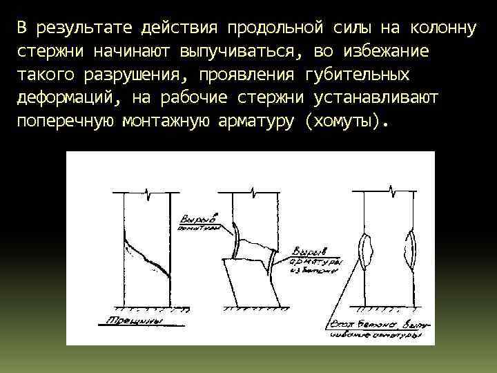 В результате действия продольной силы на колонну стержни начинают выпучиваться, во избежание такого разрушения,