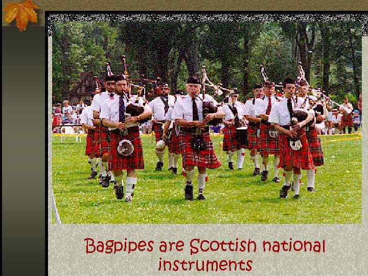 Bagpipes are Scottish national instruments 