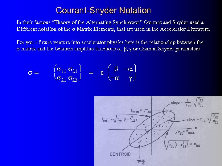 Courant-Snyder Notation In their famous “Theory of the Alternating Synchrotron” Courant and Snyder used