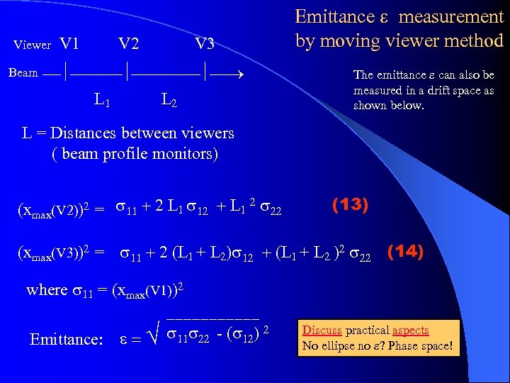 Viewer Beam V 1 V 2 V 3 ¾½¾¾¾¾½¾® L 1 L 2 Emittance