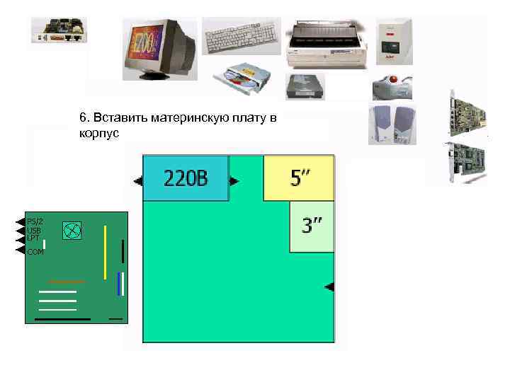 6. Вставить материнскую плату в корпус 