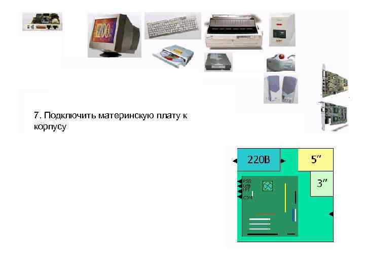 7. Подключить материнскую плату к корпусу 