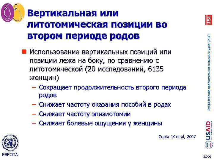 n Использование вертикальных позиций или позиции лежа на боку, по сравнению с литотомической (20