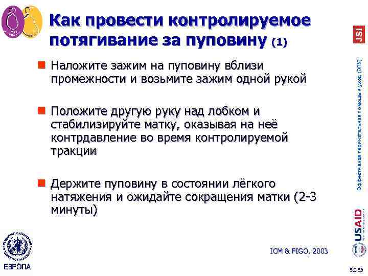 n Наложите зажим на пуповину вблизи промежности и возьмите зажим одной рукой n Положите