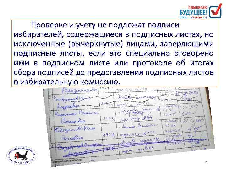 Проверке и учету не подлежат подписи избирателей, содержащиеся в подписных листах, но исключенные (вычеркнутые)