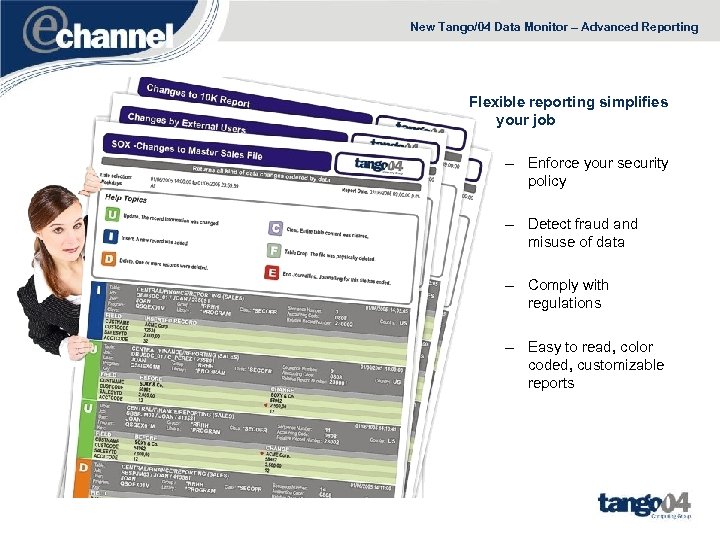 New Tango/04 Data Monitor – Advanced Reporting Flexible reporting simplifies your job – Enforce