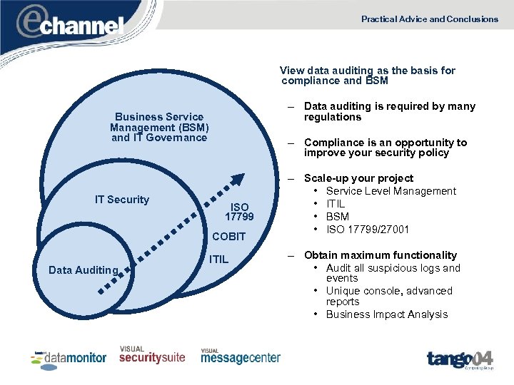 Practical Advice and Conclusions View data auditing as the basis for compliance and BSM