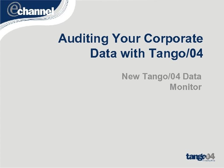 Auditing Your Corporate Data with Tango/04 New Tango/04 Data Monitor 