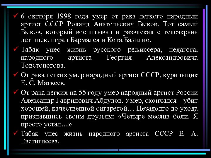 ü 6 октября 1998 года умер от рака легкого народный артист СССР Роланд Анатольевич