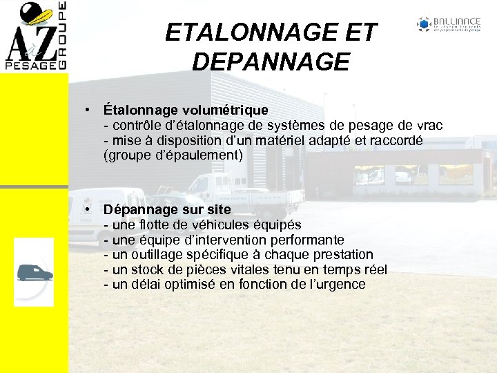 ETALONNAGE ET DEPANNAGE • Étalonnage volumétrique - contrôle d’étalonnage de systèmes de pesage de