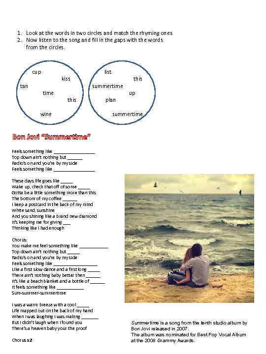 1. Look at the words in two circles and match the rhyming ones. 2.