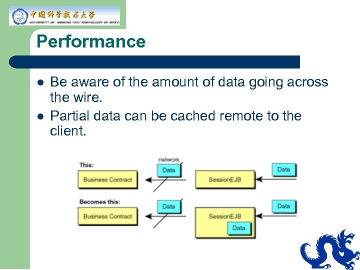 Performance l l Be aware of the amount of data going across the wire.