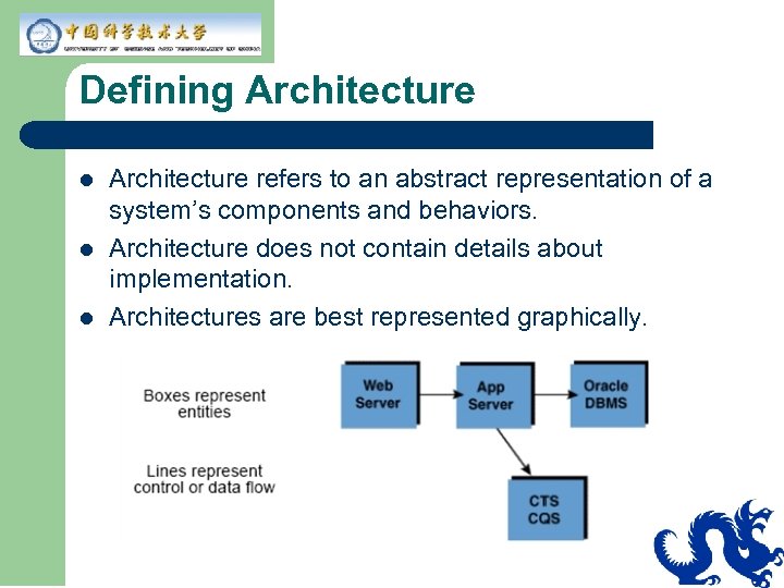 Defining Architecture l l l Architecture refers to an abstract representation of a system’s