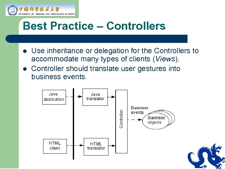 Best Practice – Controllers l l Use inheritance or delegation for the Controllers to
