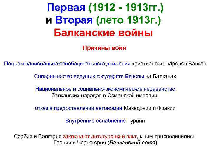 Первая (1912 - 1913 гг. ) и Вторая (лето 1913 г. ) Балканские войны
