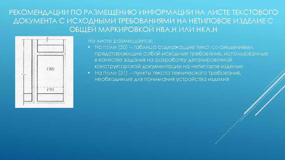 РЕКОМЕНДАЦИИ ПО РАЗМЕЩЕНИЮ ИНФОРМАЦИИ НА ЛИСТЕ ТЕКСТОВОГО ДОКУМЕНТА С ИСХОДНЫМИ ТРЕБОВАНИЯМИ НА НЕТИПОВОЕ ИЗДЕЛИЕ