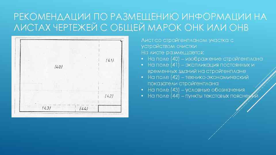 РЕКОМЕНДАЦИИ ПО РАЗМЕЩЕНИЮ ИНФОРМАЦИИ НА ЛИСТАХ ЧЕРТЕЖЕЙ С ОБЩЕЙ МАРОК ОНК ИЛИ ОНВ Лист