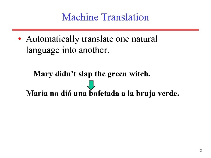 Machine Translation • Automatically translate one natural language into another. Mary didn’t slap the