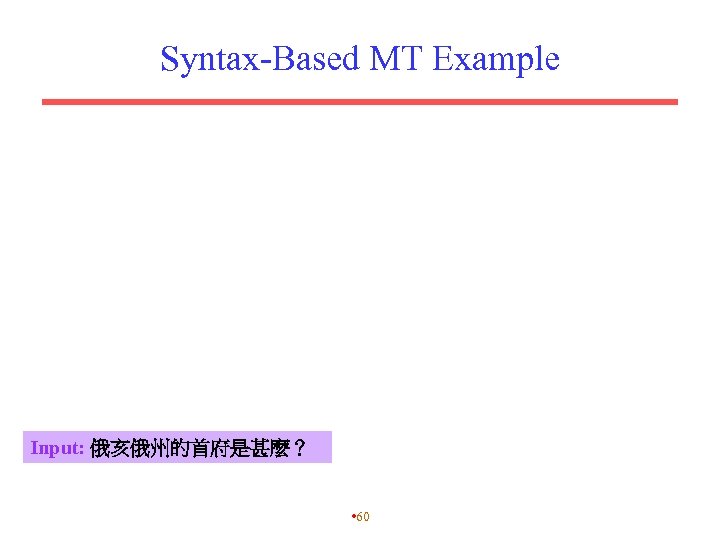 Syntax-Based MT Example Input: 俄亥俄州的首府是甚麼？ • 60 