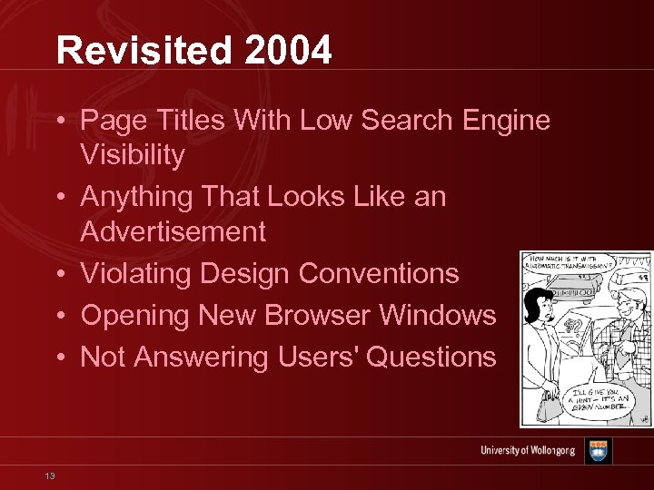 Revisited 2004 • Page Titles With Low Search Engine Visibility • Anything That Looks