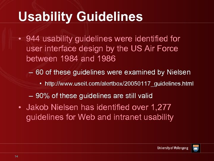 Usability Guidelines • 944 usability guidelines were identified for user interface design by the
