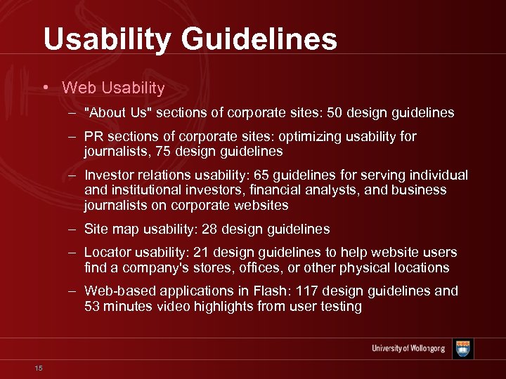 Usability Guidelines • Web Usability – "About Us" sections of corporate sites: 50 design