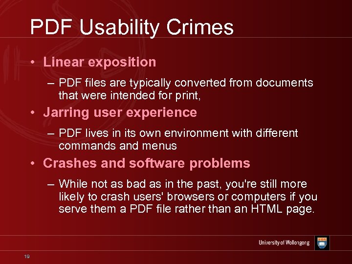 PDF Usability Crimes • Linear exposition – PDF files are typically converted from documents
