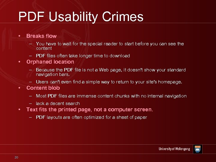 PDF Usability Crimes • Breaks flow – You have to wait for the special