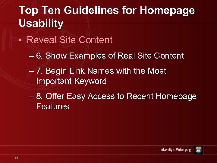 Top Ten Guidelines for Homepage Usability • Reveal Site Content – 6. Show Examples