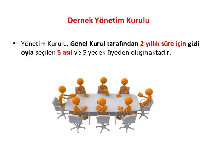 Dernek Yönetim Kurulu • Yönetim Kurulu, Genel Kurul tarafından 2 yıllık süre için gizli