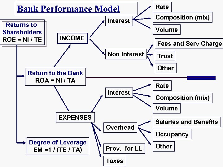 Bank Performance Model Returns to Shareholders ROE = NI / TE Interest Rate Composition