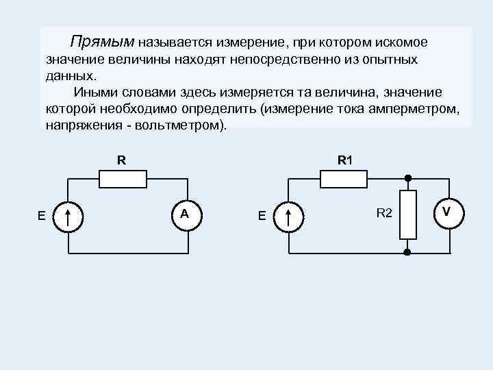 Прямым называется измерение, при котором искомое значение величины находят непосредственно из опытных данных. Иными