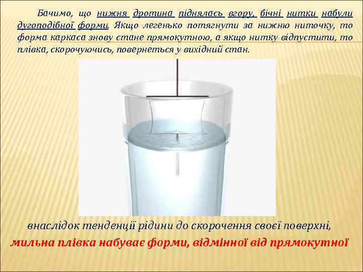  Бачимо, що нижня дротина піднялась вгору, бічні нитки набули дугоподібної форми. Якщо легенько
