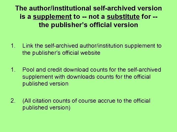 The author/institutional self-archived version is a supplement to -- not a substitute for -the