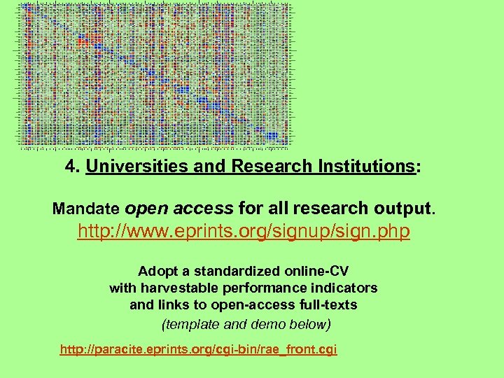 4. Universities and Research Institutions: Mandate open access for all research output. http: //www.