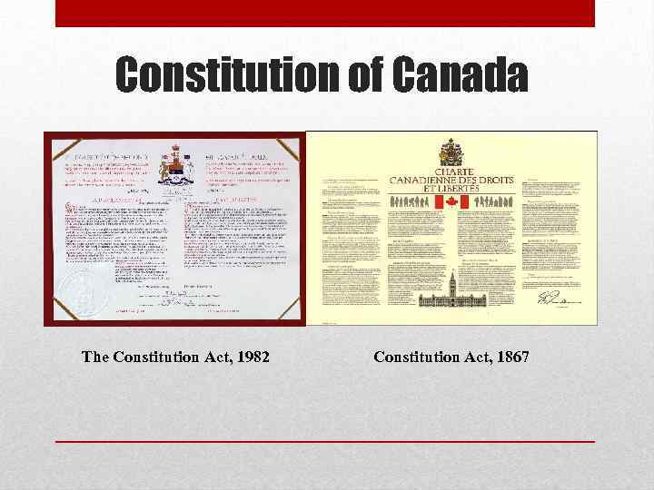 Constitution of Canada The Constitution Act, 1982 Constitution Act, 1867 