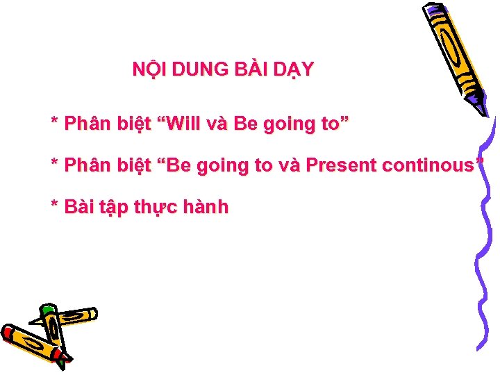 NỘI DUNG BÀI DẠY * Phân biệt “Will và Be going to” * Phân