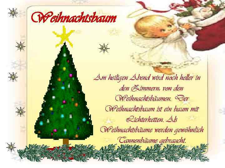 Weihnachtsbaum Am heiligen Abend wird noch heller in den Zimmern: von den Weihnachtsbäumen. Der